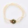 Akoya, Japanese Cultured Pearl, Triple Strand Bracelet / 9ct Yellow Gold, Diamond Set Box Clasp