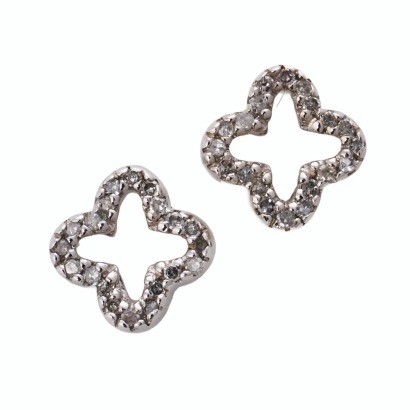 9ct White Gold, Modern, 0.08ct Diamond Quatrefoil Stud Earrings