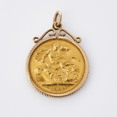 1902 Half Sovereign Pendant in 9ct Yellow Gold Mount