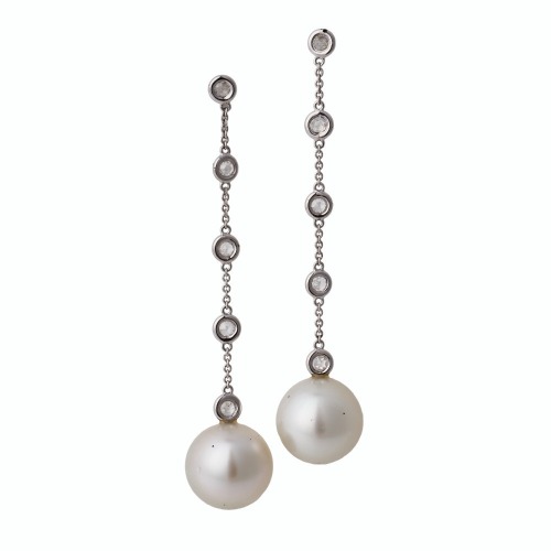 18ct White Gold, 13.3mm Pearl / 0.30ct Diamond Drop Earrings