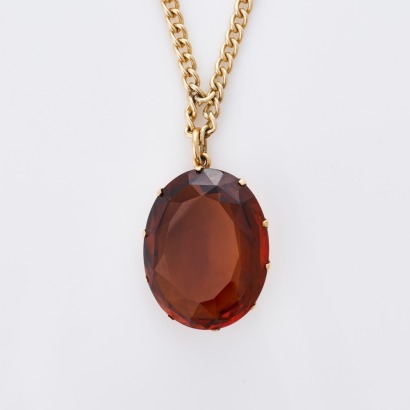 14ct Yellow Gold, 49.00ct Cairngorm Citrine Pendant on 62cm Gold Plated Curb Chain