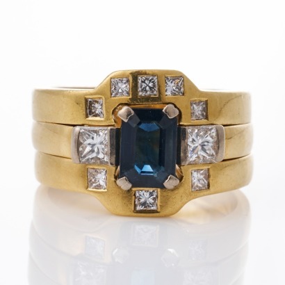 18ct Yellow Gold, 1.14ct Sapphire / 0.82ct Diamond Three Ring Suite