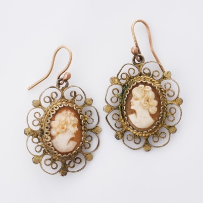 9ct Rose Gold, Vintage, Shell Cameo Earrings