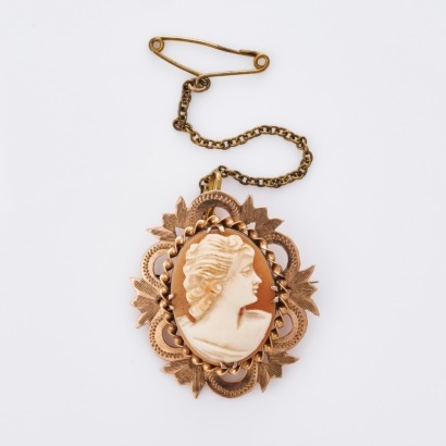 9ct Yellow Gold, Vintage, Shell Cameo Brooch