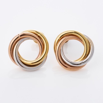 18ct Tri-Colour Gold, Interlocking Knot Earrings