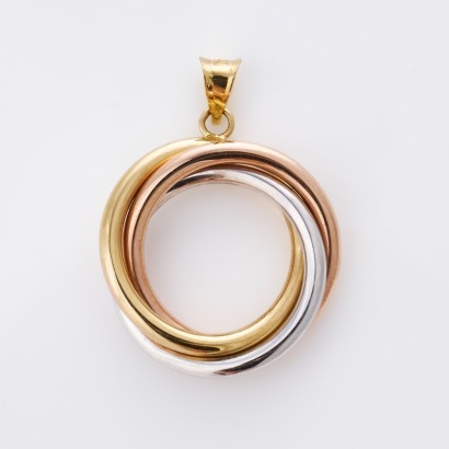 18ct Tri-Colour Gold, Interlocking Knot Pendant