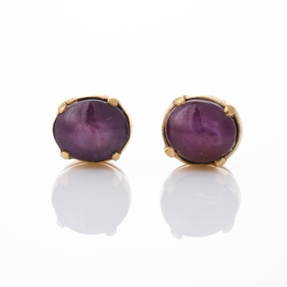 18ct Yellow Gold, 2.44ct Star Ruby Stud Earrings