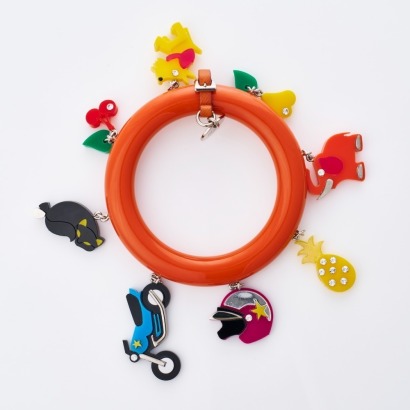 Prada, Orange Resin Charm Bangle with Box