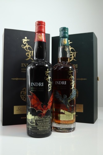 (1) Indri 'Game of Thrones' House of Black & House of Green Indian Single Malt Whisky, India, 750ml, 46% ABV, 2 Bottles Sold as One Lot (GB)