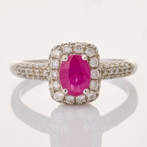 14ct White Gold, Modern, 0.90ct Ruby / 0.80ct Diamond Cluster Ring