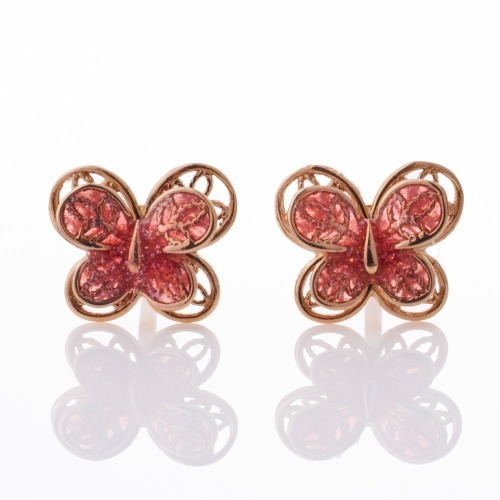 18ct Rose Gold / Pink Enamel, Butterfly Earrings
