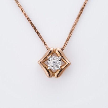 18ct Rose Gold, Modern, Diamond Set Necklace by Kiss Ring with Box