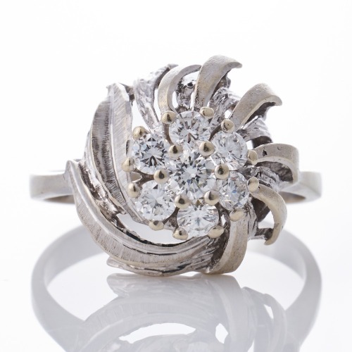 14ct White Gold, 0.546ct Diamond Cluster Cocktail Style Ring