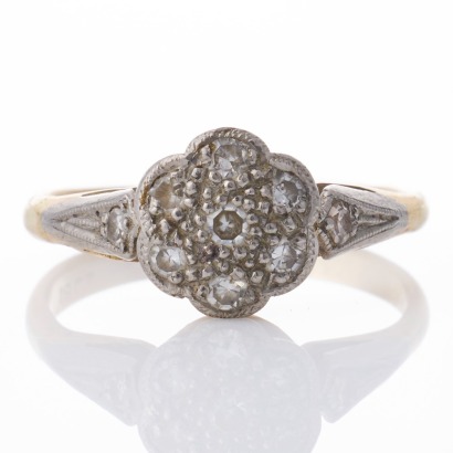 18ct Yellow Gold, Vintage, 0.07ct Diamond Flower Cluster Ring