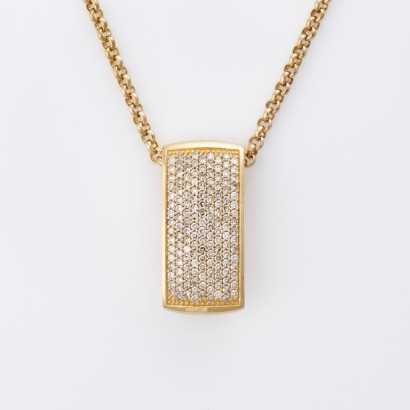 18ct Yellow Gold, 1.00ct Diamond Cluster Pendant on 9ct Yellow Gold, 45cm Belcher Chain