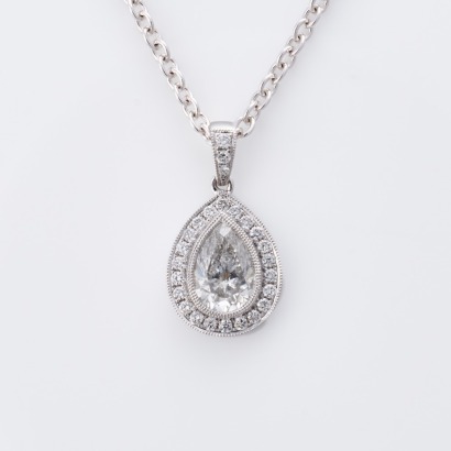18ct White Gold, 1.485ct Diamond Pendant on 9ct White Gold, 45cm Cable Style Chain