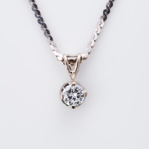 14ct White Gold, 0.23ct Diamond Solitaire Pendant on 45cm Italian Chain