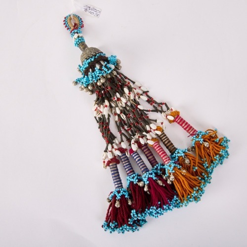 An Asian Aged Glass Bead and Shell Pendant Necklace