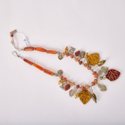 An Asian Aged Glass and Agate Bead Necklace