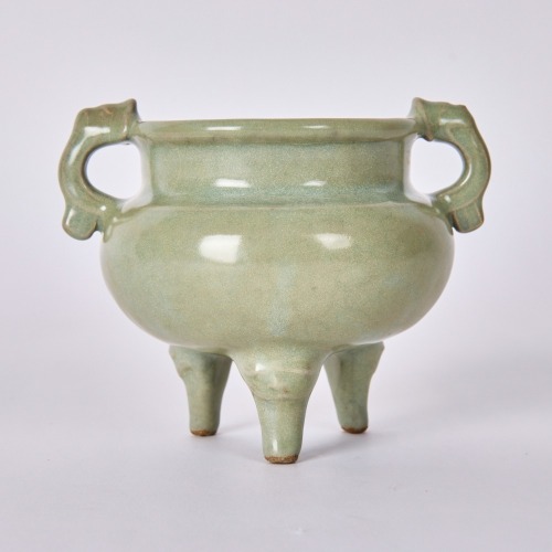 A Chinese Song Dynasty Longquan Celadon Handled Tripod Censer