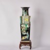 A Chinese Qing Dynasty Black-ground Sancai Square Vase (Qing Dynasty Kangxi Year Mark) (With Original Wooden Stand) - 5