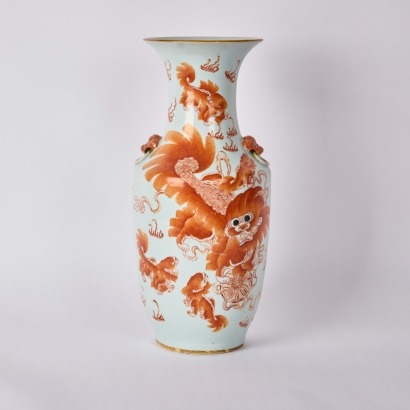A Chinese 19th Century Qing Dynasty Iron-red &lsquo;Lion&rsquo; Handled Vase
