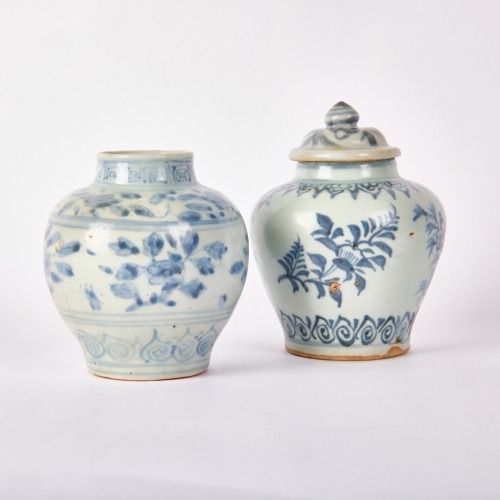 A Pair of Chinese Early 15th to 16th Century Blue and White Jars (Underglaze-blue Fu Marks)