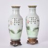 A Pair of Chinese Early 20th Century Republic Period Famille Rose &lsquo;Historical Figures&rsquo; Eggshell Porcelain Vases (Qianlong Year Marks) (With Original Wooden Stands) - 2