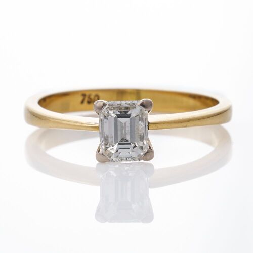 18ct Yellow / White Gold, 0.53ct Emerald Cut Diamond Solitaire Ring