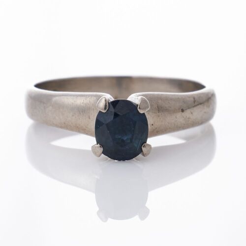 Palladium, Modern, Oval Mixed Cut Sapphire Ring