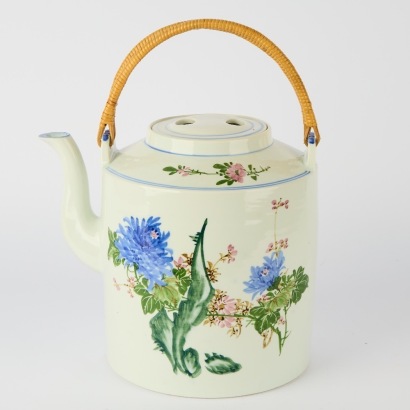 A Chinese 20th Century Underglaze Three-Colour Floral Large Teapot