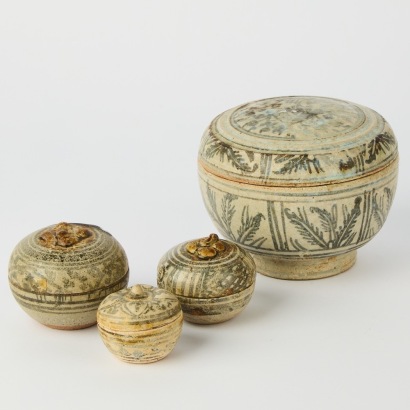 A Group of Four South Asian Blue and White Covered Boxes