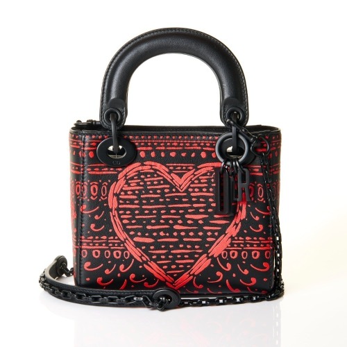 Christian Dior, Painted Heart Clover Lady Dior Black Mini Bag