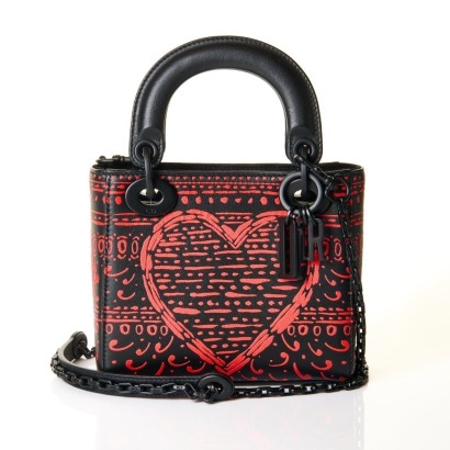 Christian Dior, Painted Heart Clover Lady Dior Black Mini Bag