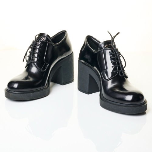 Prada, Black Box Leather Ankle Boots, Size 35
