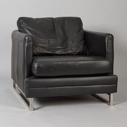 A Modernist Black Leather Club Chair&nbsp;