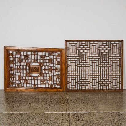 A Set of Two Chinese 19th Century Qing Dynasty Carved Wooden Window Panels
