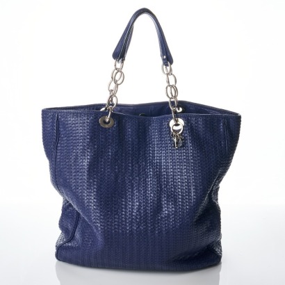Christian Dior, Blue Woven Leather Soft Large Tote Bag