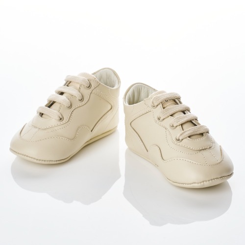 Gucci, Ivory Leather Rhyton Pre-walker Sneakers with Box, Size 16