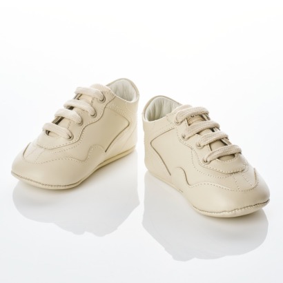 Gucci, Ivory Leather Rhyton Pre-walker Sneakers with Box, Size 16