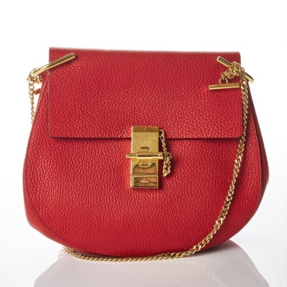 Chlo&eacute;, Red Grained Leather Drew Shoulder Bag
