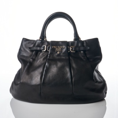 Prada, Nero Soft Calf Leather Pleated Tote Bag