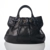 Prada, Nero Soft Calf Leather Pleated Tote Bag