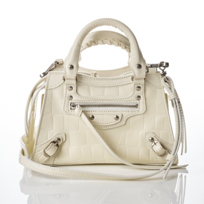 Balenciaga, White Semi-Shiny Calfskin Crocodile Embossed Mini Neo Classic City Crossbody