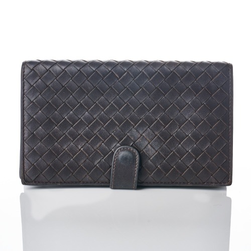 Bottega Veneta, Dark Brown Intrecciato Wallet with Box