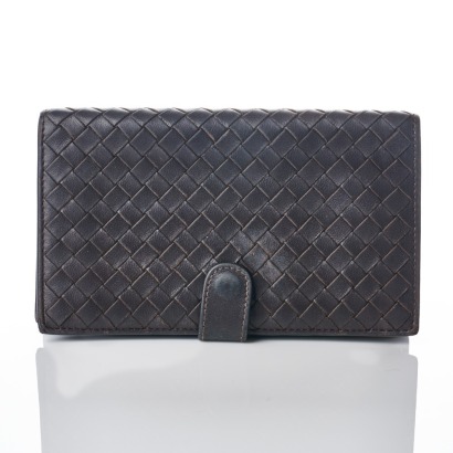 Bottega Veneta, Dark Brown Intrecciato Wallet with Box