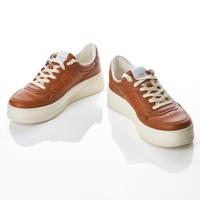 Gucci, Brown GG Embossed Leather Sneakers with Box