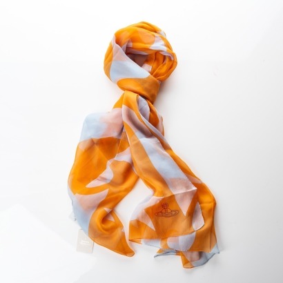 Vivienne Westwood, 100% Silk, Orange / Blue Sheer Shawl