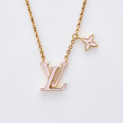 Louis Vuitton, Gold Plated, Pink Enamel LV Iconic Necklace