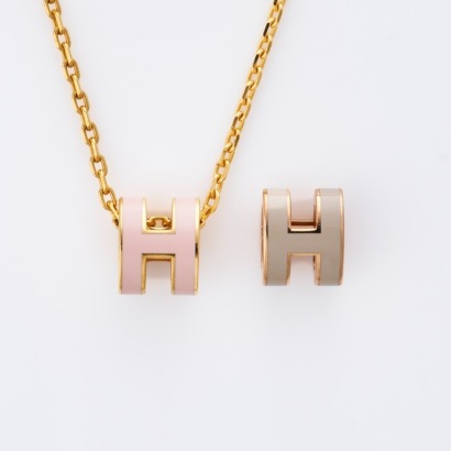 Herm&egrave;s, Gold Plated, Two Enamel Pop H Mini Pendants with a Chain